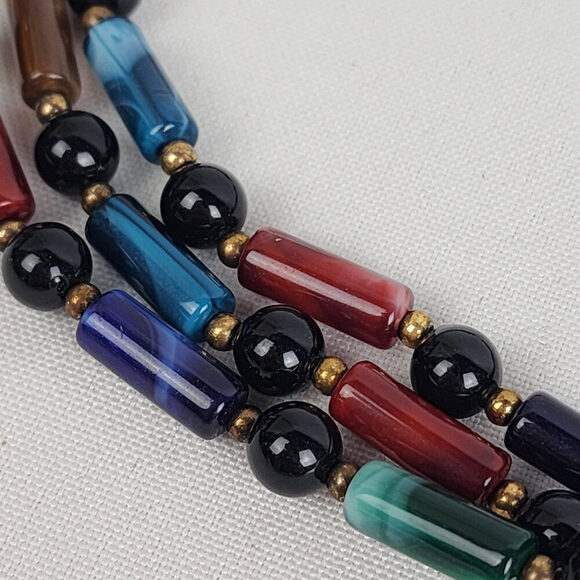 Blue Green & Burgundy Beaded Collar Necklace - Picture 3 of 6